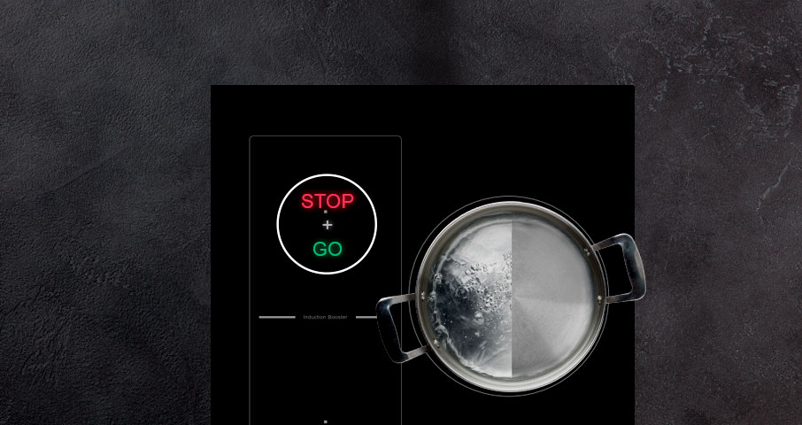 Функция Stop & Go создана для того, чтобы вы могли в любой момент поставить нагрев конфорки на паузу, а затем так же просто возобновить ее работу.