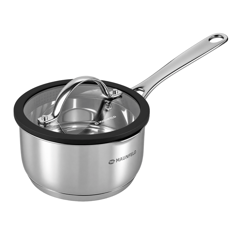Ковш MAUNFELD ORIANA MF18RN01SP из нержавеющей стали со стеклянной крышкой, 16 см, 1,8 л - фото1