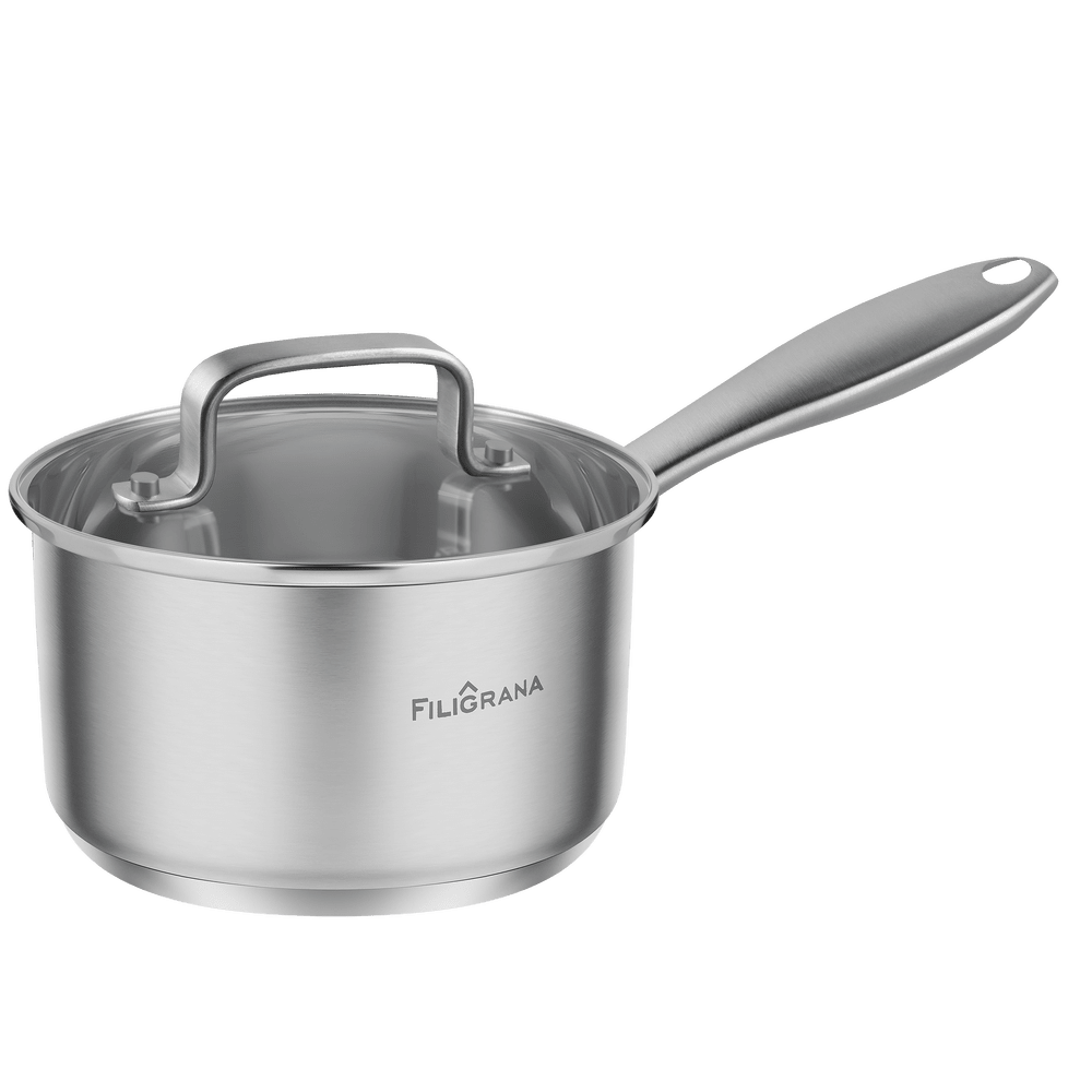 Ковш FILIGRANA MOLLY FG18MLL01SP из нержавеющей стали со стеклянной крышкой, 16 см, 1,8  л. - фото1