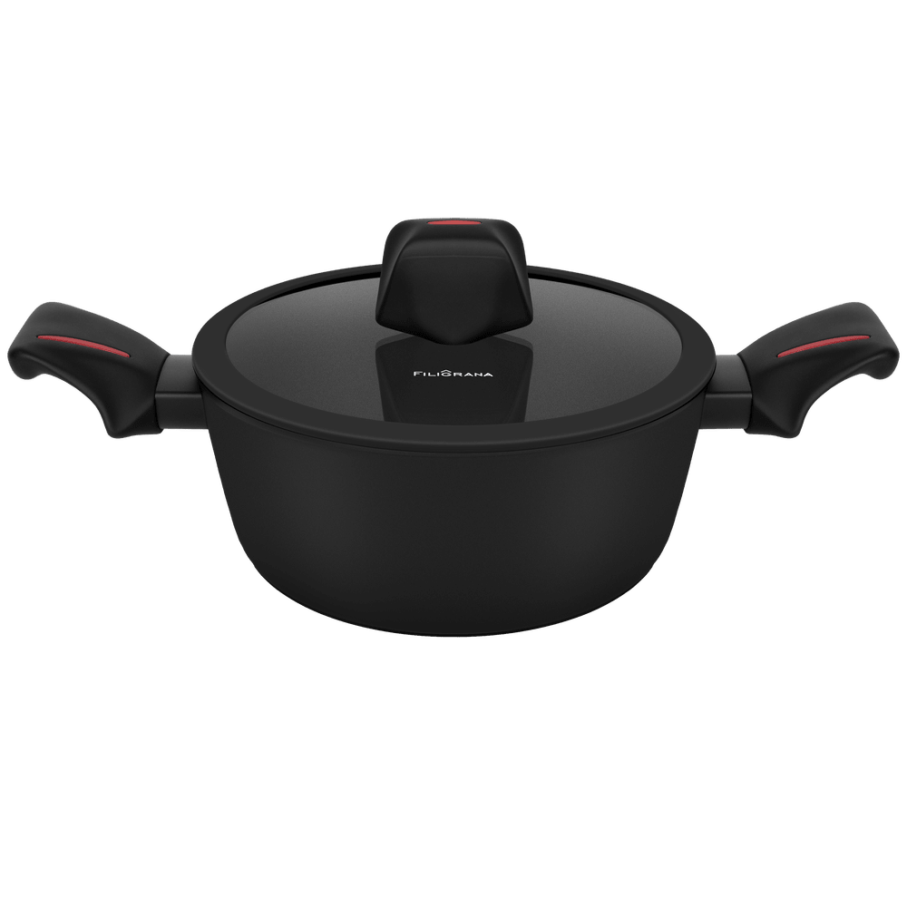 Кастрюля FILIGRANA CARITA FG24CRT01CS из кованого алюминия со стеклянной крышкой, 24 см - фото1