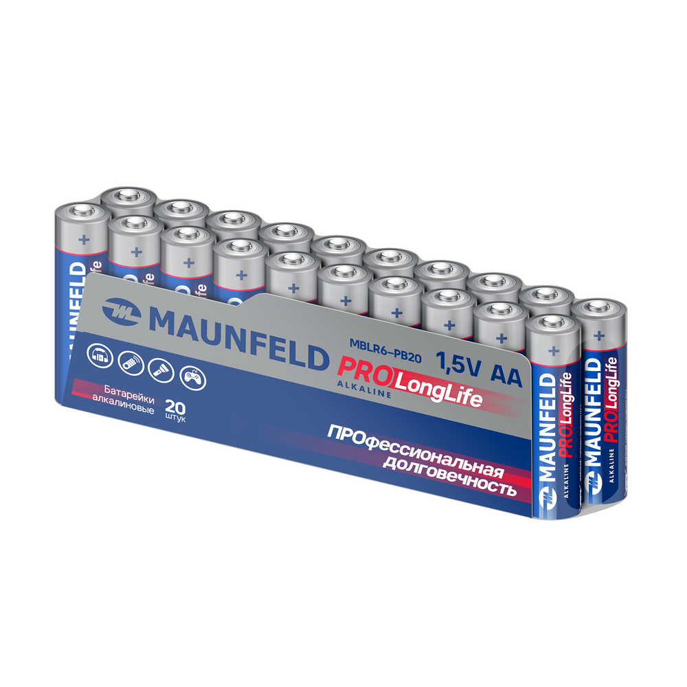Батарейки MAUNFELD PRO Long Life Alkaline AA (LR6) MBLR6-PB20, спайка 20 шт. - фото1