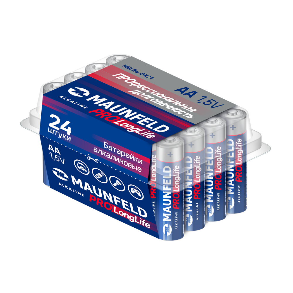 Батарейки MAUNFELD PRO Long Life Alkaline AA (LR6) MBLR6-BX24, бокс 24 шт. - фото1