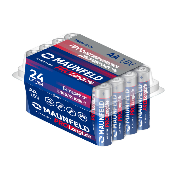 Батарейки MAUNFELD PRO Long Life Alkaline AA (LR6) MBLR6-BX24, бокс 24&nbsp;шт.