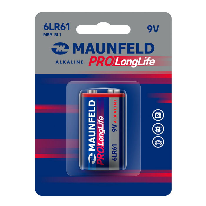 Батарейки MAUNFELD PRO Long Life Alkaline 9V(6LR61) MB9-BL1, блистер 1&nbsp;шт.