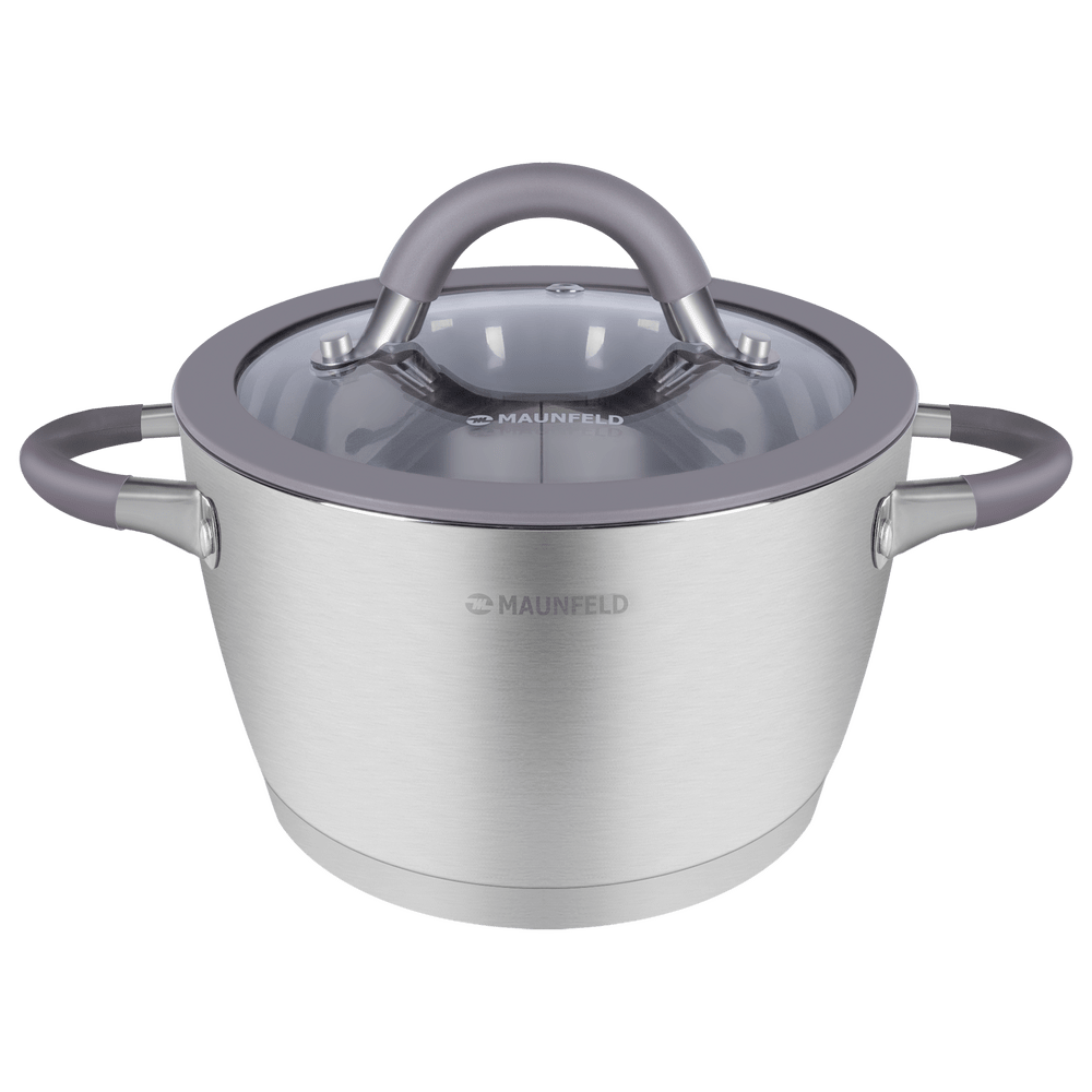 Кастрюля MAUNFELD LEONA MF50LN01CR из нержавеющей стали со стеклянной крышкой, 22 см, 4,2 л. - фото1