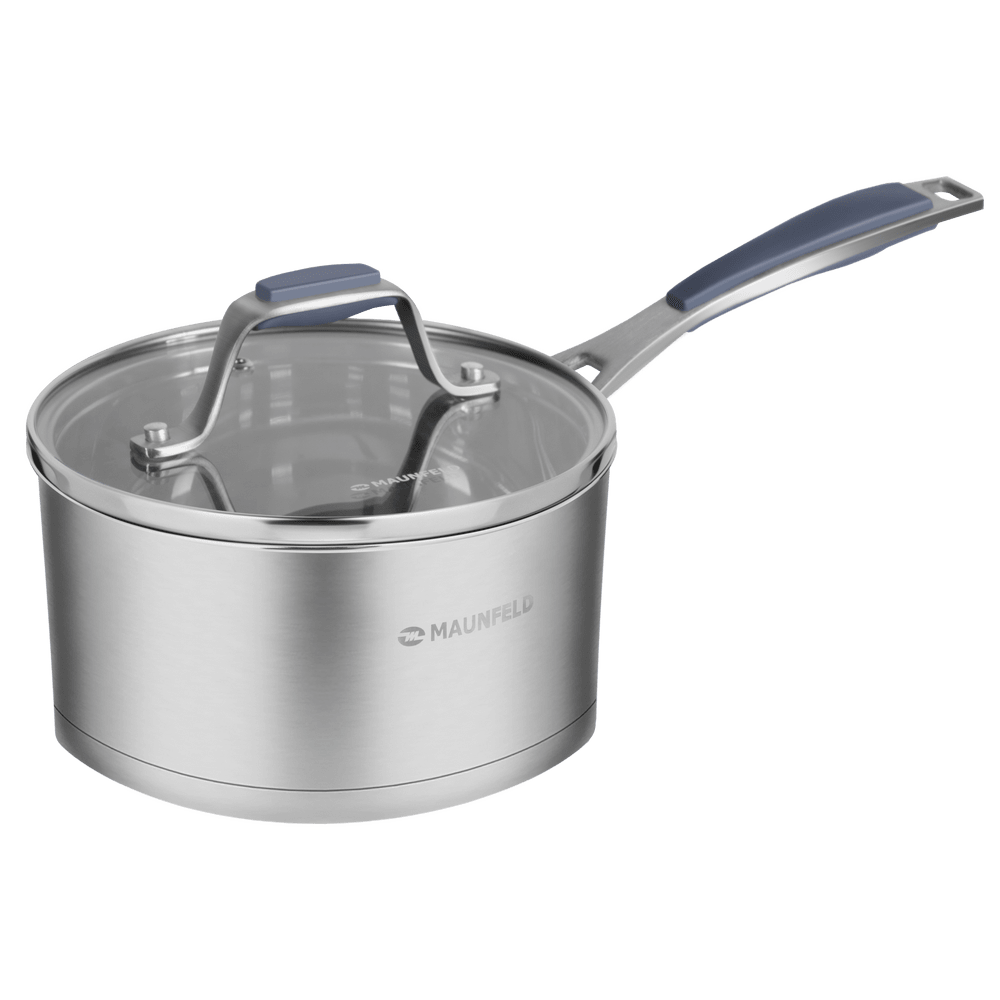 Ковш MAUNFELD MADISON MF18MS01SP из нержавеющей стали со стеклянной крышкой, 16 см, 1,8 л. - фото1
