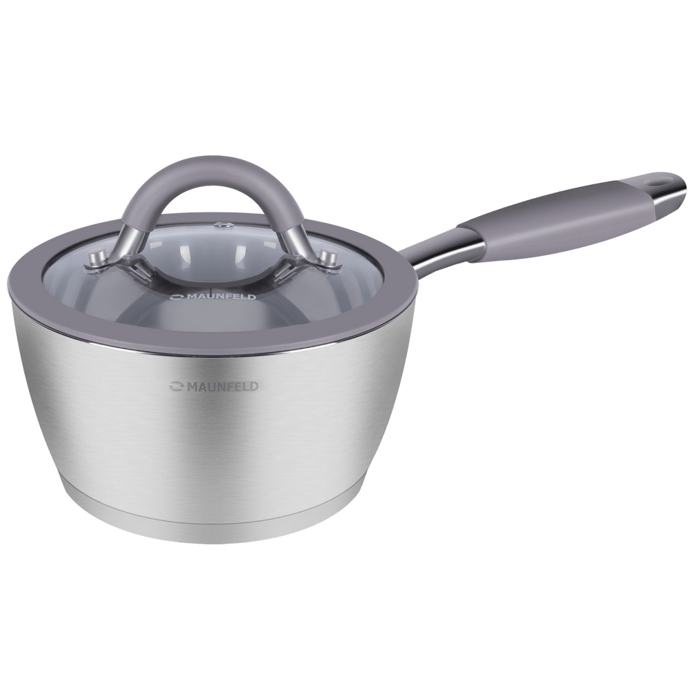 Ковш MAUNFELD LEONA MF18LN01SP из нержавеющей стали со стеклянной крышкой, 16 см, 1,6 л. - фото1