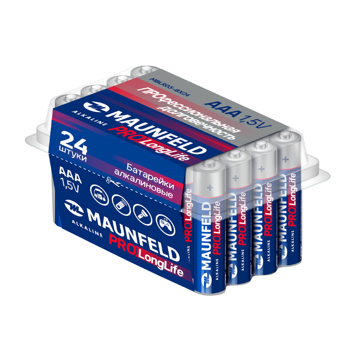 Батарейки MAUNFELD PRO Long Life Alkaline ААА(LR03) MBLR03-BX24, бокс 24&nbsp;шт.