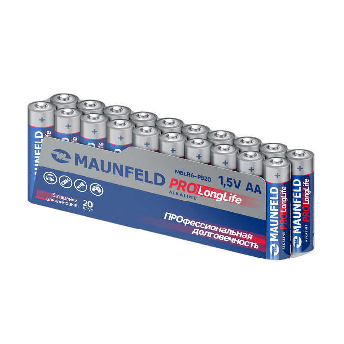 Батарейки MAUNFELD PRO Long Life Alkaline AA (LR6) MBLR6-PB20, спайка 20&nbsp;шт.