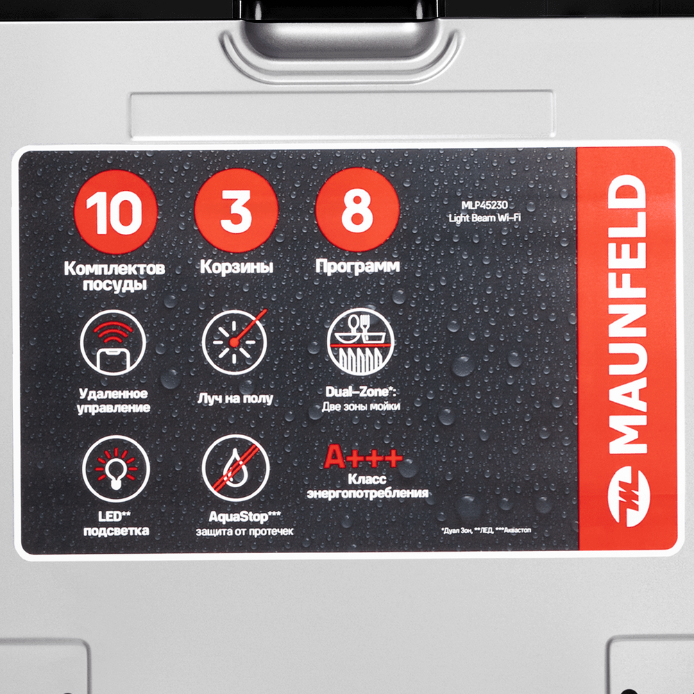 Посудомоечная машина с авто-открыванием MAUNFELD MLP45230 Light Beam Wi-Fi - фото10